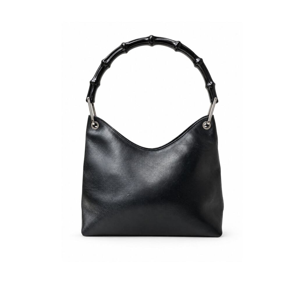 Vintage Gucci Tom Ford Era Black Leather Bamboo Handle Hobo Shoulder Bag Y2K 90s